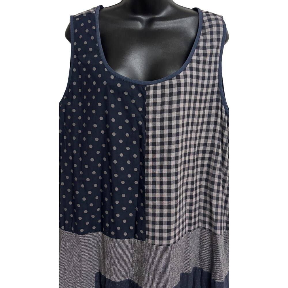 Tulip Patchwork Gingham Polka Dot Tiered Dress XL Cottagecore Boho Cotton EUC - Picture 2 of 9